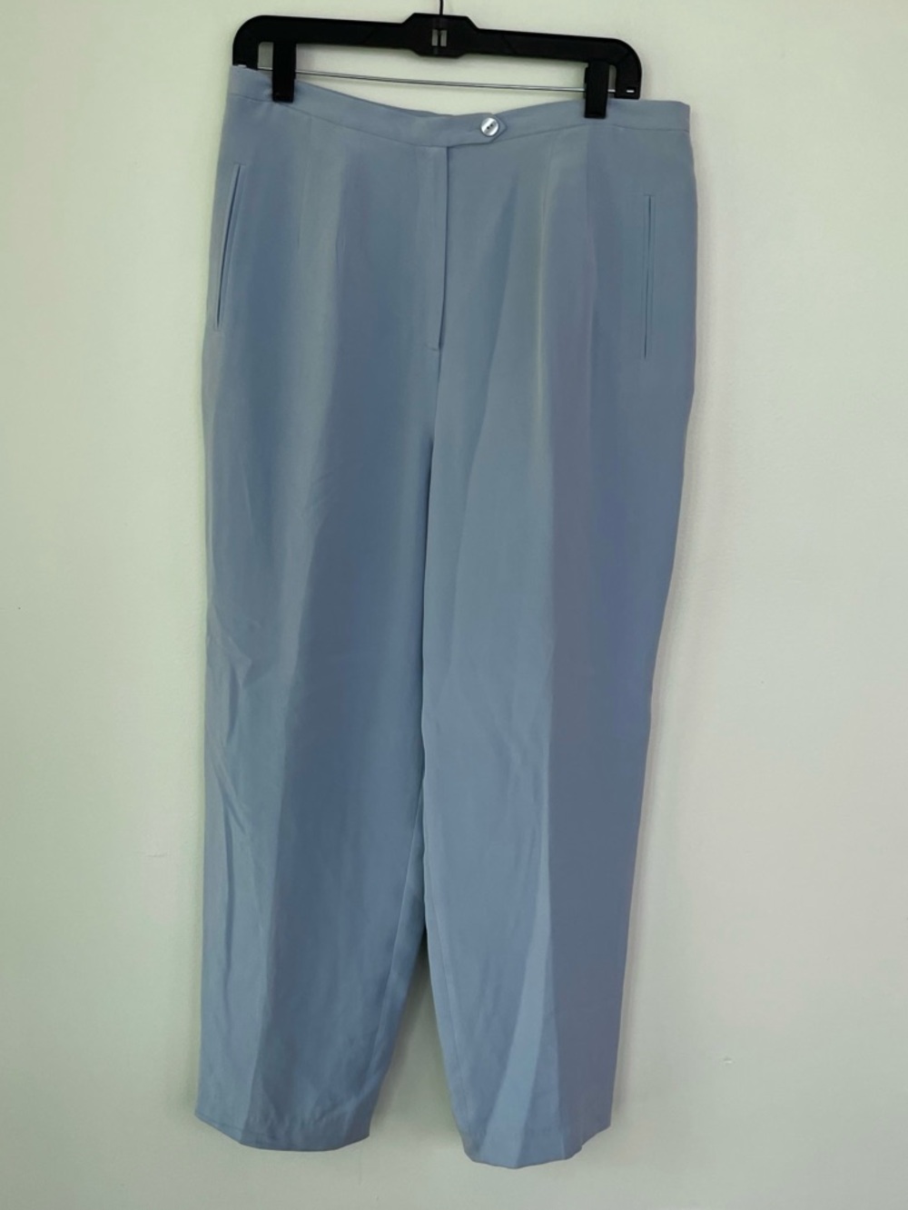 100% Silk Vintage French Blue Travis Ayers Trouser Pants size 14 Pleated Pockets